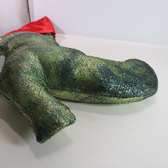 Green Brocade Vintage Victorian High Heel boot stocking Holiday 20" long - Picture 4 of 11